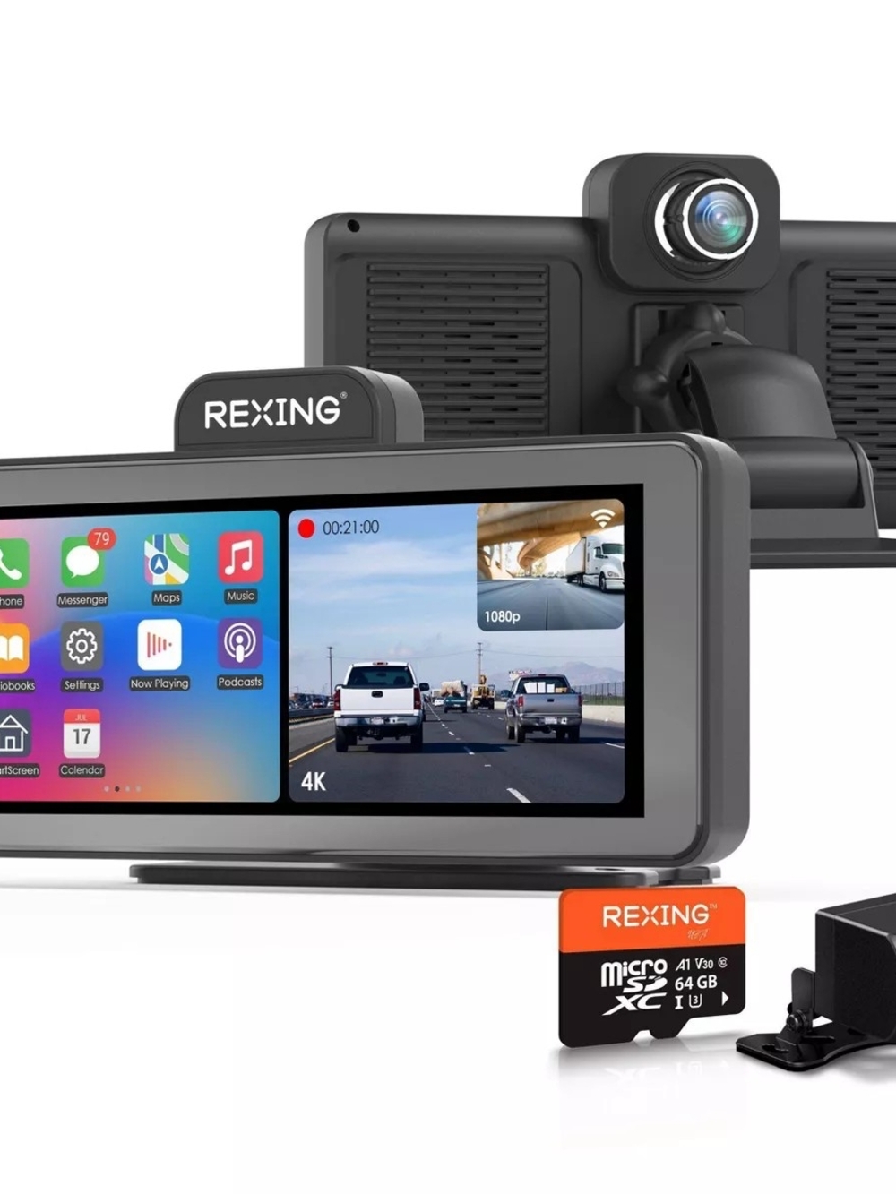 4K Dual Dash Cam with 64GB MicroSD - Black